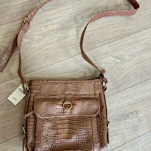 Coldwater Creek Croc-Embossed Brown Crossbody Bag